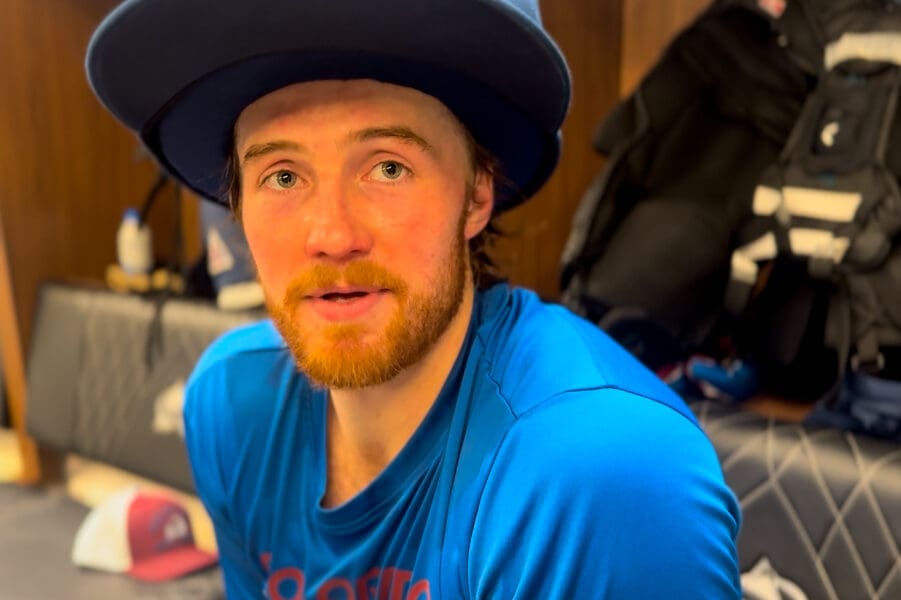 Mackenzie Blackwood earned the "Player of the Game" big hat despite not feeling 100%.