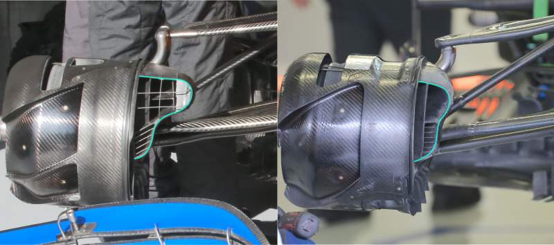 McLaren MCL35 front brake duct comparison